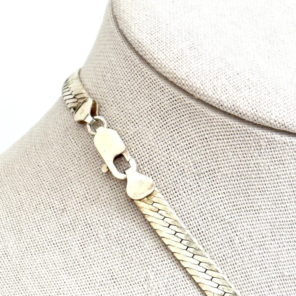 925 Italy Sterling Silver Gold Vermeil Vintage 6.5MM Herringbone Chain Necklace - Picture 9 of 9